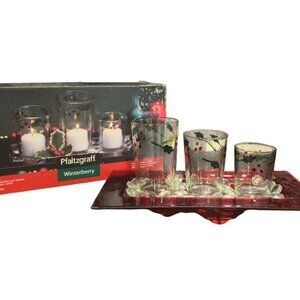 Pfaltzgraff Winterberry Three Glass Votive Candle Holder vintage Christmas Decor